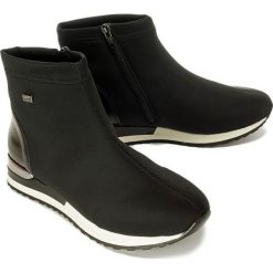RIEKER REMONTE R2571-02 black, botki damskie. Czarne botki damskie Rieker Remonte, z polaru, bez obcasa, na zamek. Za 339,90 zł.