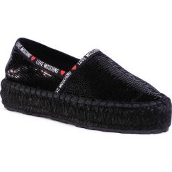 Espadryle LOVE MOSCHINO - JA10373G0AJL0000 Nero. Czarne espadryle damskie Love Moschino, z aplikacjami, ze skóry, bez obcasa, na płaskiej podeszwie. W wyprzedaży za 579,00 zł.