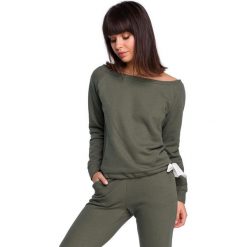 Bluza z wiązaniem - khaki. Brązowe bluzy damskie BE, s, bez wzorów, z bawełny, bez rękawów, długie, bez kaptura. Za 139,00 zł.