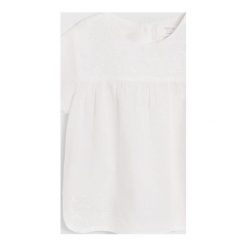 Mango Kids - Bluzka dziecięca Kelly 80-104 cm. Białe bluzki dziewczęce Mango Kids, z haftami, z bawełny, z okrągłym kołnierzem, z krótkim rękawem, krótkie, bez kaptura. Za 59,90 zł.