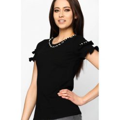 Czarna Bluzka Spanish. Czarne bluzki z falbaną Born2be, l, z falbankami, z krótkim rękawem. Za 49,99 zł.