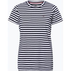 Tommy Jeans - T-shirt damski z dodatkiem lnu, niebieski. Niebieskie t-shirty damskie Tommy Jeans, s, w paski, z jeansu, klasyczne, z klasycznym kołnierzykiem. Za 139,95 zł.