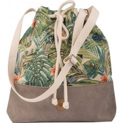 Torebka worek "BUCKET BAG", kolor taupe z palmami. Torebki worki damskie me&BAGS, w paski, z tkaniny, na ramię, duże, bez dodatków. Za 219,00 zł.