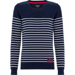 Sweter w kolorze biało-granatowym. Niebieskie swetry męskie Denim Culture, m, w paski, z okrągłym kołnierzem. W wyprzedaży za 159,95 zł.