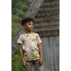 T-Shirt PEAR beige. Brązowe t-shirty chłopięce Pakamera, z nadrukiem, z dzianiny, bez rękawów. Za 79,00 zł.