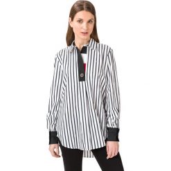 Tommy Hilfiger Icon Koszula Czarny Biały. Czarne bluzki damskie TOMMY HILFIGER, w paski, z elastanu, bez kołnierzyka, z długim rękawem. Za 600,95 zł.