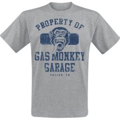 Gas Monkey Garage Property Of GMG Dallas T-Shirt odcienie szarego. Szare koszulki męskie Gas Monkey Garage, xl, z nadrukiem, klasyczne, z okrągłym kołnierzem. Za 89,90 zł.