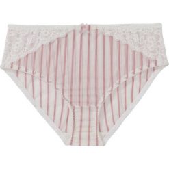 Figi maxi bonprix piaskowy beżowy - jasnoróżowy w paski. Brązowe majtki damskie bonprix, w paski, z koronki. Za 29,99 zł.