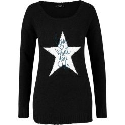 Sweter z przędzy boucle z okrągłym dekoltem, długi rękaw bonprix czarny wzorzysty. Czarne swetry damskie bonprix, bez wzorów, z długim rękawem, długie, bez kaptura. Za 34,99 zł.