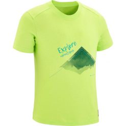 Koszulka turystyczna MH 100 dla chłopców. Zielone t-shirty chłopięce QUECHUA, bez wzorów, z elastanu, bez rękawów. Za 24,99 zł.