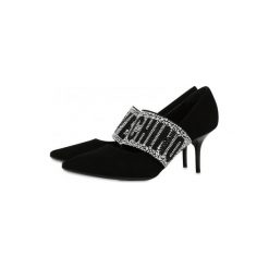 Czółenka Love Moschino. Szare czółenka damskie Love Moschino, z aplikacjami, ze skóry, bez obcasa. Za 1100,00 zł.