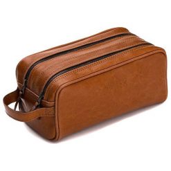 Elegancka skórzana kosmetyczka Solier SZETLAND - Brązowy Vintage. Pomarańczowe kosmetyczki męskie Solier, bez wzorów, ze skóry, eleganckie. Za 179,99 zł.