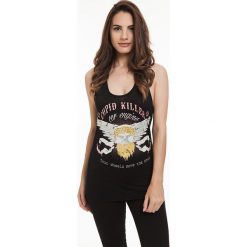 Top w kolorze czarnym. Czarne topy damskie marki Cupid Killer, Azzaria, l, z nadrukiem, z okrągłym kołnierzem. W wyprzedaży za 99,95 zł.