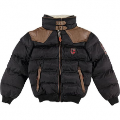 Kurtka zimowa "Abramovitch" w kolorze czarnym. Czarne kurtki chłopięce Geographical Norway Kids & Women, na zimę, ze skóry. W wyprzedaży za 250,95 zł.