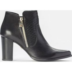 Czarne botki damskie. Czarne botki damskie skórzane marki Kazar, na jesień, eleganckie, na wysokim obcasie. Za 549,00 zł.