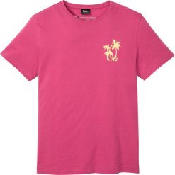 T-shirt z nadrukiem w palmy bonprix średni różowy. Różowe t-shirty męskie bonprix, s, z nadrukiem, z bawełny, bez kołnierzyka. Za 19,99 zł.