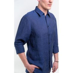 Trussardi Jeans koszula męska 42 ciemnoniebieski. Niebieskie koszule męskie Trussardi Jeans, m, bez wzorów, z jeansu, bez kołnierzyka, bez rękawów. W wyprzedaży za 359,00 zł.