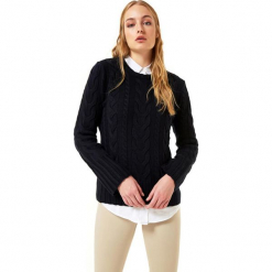 Sweter w kolorze granatowym. Niebieskie swetry klasyczne damskie marki Jimmy Sanders, l, ze splotem, z okrągłym kołnierzem. W wyprzedaży za 99,95 zł.