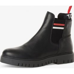 Tommy Jeans - Skórzane kozaki damskie, niebieski. Niebieskie kozaki damskie Tommy Jeans, z jeansu, bez obcasa, bez zapięcia. Za 749,95 zł.