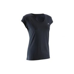 Koszulka krótki rękaw fitness kardio 100 damska. Czarne bluzki damskie do fitnessu marki DOMYOS, l, z elastanu, z krótkim rękawem. Za 19,99 zł.