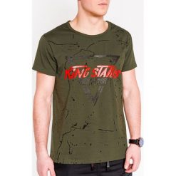 T-shirt męski z nadrukiem S1067 - khaki. Brązowe t-shirty męskie Ombre Clothing, s, z nadrukiem, z bawełny, bez kołnierzyka. Za 13,99 zł.