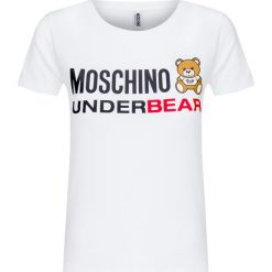 T-shirt MOSCHINO UNDERWEAR Biały|Print. Białe t-shirty damskie marki Moschino Underwear, z nadrukiem, z bawełny, z okrągłym kołnierzem. Za 259,00 zł.