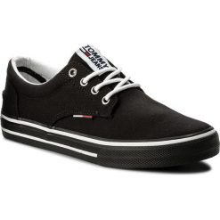 Tenisówki TOMMY JEANS - Textile Sneaker EM0EM00001 Black 990. Czarne trampki męskie Tommy Jeans, bez wzorów, z jeansu, bez zapięcia. W wyprzedaży za 219,00 zł.