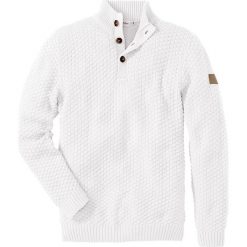Sweter Slim Fit bonprix biel wełny. Białe swetry męskie bonprix, s, z aplikacjami, z wełny, bez kołnierzyka, bez kaptura. Za 109,99 zł.