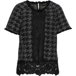 Bluzka bonprix czarno-jasnoszaro-biały. Czarne koszulki damskie bonprix, bez wzorów, z koronki, eleganckie, bez kołnierzyka. Za 89,99 zł.