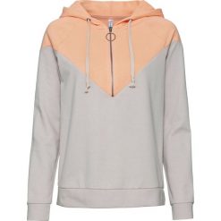 Bluza z kapturem i zamkiem bonprix szary kamienisty - brzoskwiniowy wzorzysty. Szare bluzy damskie bonprix, bez wzorów, bez rękawów, z kapturem. Za 99,99 zł.