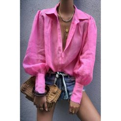 Koszula damska ELIZARA PINK. Różowe bluzki damskie Koszula damska ELIZARA PINK, s, bez wzorów, bez kołnierzyka, bez rękawów. W wyprzedaży za 69,00 zł.