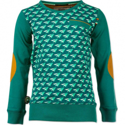 Sweter "Paper Aeroplane" w kolorze zielonym. Zielone swetry chłopięce marki 4FunkyFlavours Kids, z aplikacjami, z okrągłym kołnierzem. W wyprzedaży za 102,95 zł.