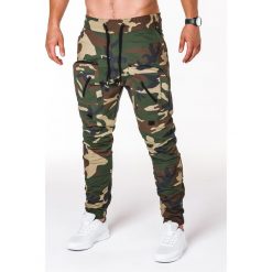 SPODNIE MĘSKIE JOGGERY P705 - ZIELONE/MORO. Zielone joggery męskie marki Ombre Clothing, s, moro. Za 89,00 zł.
