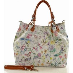 Skórzana torebka shopper MAZZINI - LINDA biała kwiecista. Białe kuferki damskie marki MAZZINI, w paski, ze skóry, do ręki. Za 269,00 zł.
