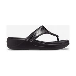Crocs Monterey Metallic Wedge Japonki Czarny. Czarne klapki damskie Crocs, w paski, z materiału, bez obcasa. Za 233,95 zł.