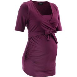 Shirt dla ciężarnych i karmiących bonprix jeżynowy. Fioletowe bluzki ciążowe bonprix, w paski, z dekoltem w serek, bez rękawów. Za 74,99 zł.