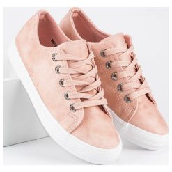 Trampki damskie slip on: Merg modne trampki na wiązanie różowe