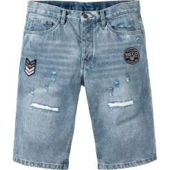 Bermudy dżinsowe Regular Fit bonprix niebieski "bleached used". Niebieskie jeansy męskie bonprix, m, z aplikacjami, z jeansu. Za 54,99 zł.