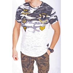Koszulka męska t-shirt z nacięciami biały-moro Recea. Białe koszulki męskie Recea, xl, z aplikacjami, z poliesteru, bez kołnierzyka. W wyprzedaży za 29,99 zł.