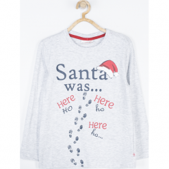 Koszulka. Szare t-shirty chłopięce marki Merry Christmas, z nadrukiem, z bawełny, z długim rękawem. Za 14,90 zł.