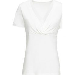 Shirt z dżerseju z szyfonową wstawką bonprix biel wełny. Białe koszulki damskie bonprix, bez wzorów, z wełny, z dekoltem w serek, bez rękawów. Za 59,99 zł.
