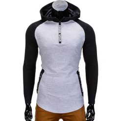 Bluzy męskie: BLUZA MĘSKA Z KAPTUREM B675 – SZARA