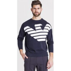 SWETER Emporio Armani. Niebieskie swetry męskie xl, z okrągłym kołnierzem. Za 425,00 zł.