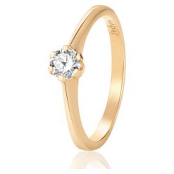 Pierścionek Złoty - złoto 585, Brylant 0,24ct. Żółte pierścionki damskie W.KRUK, z brylantem, złote. Za 4390,00 zł.