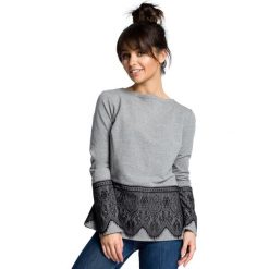 CARLY Bluzka z koronką - szara. Czarne bluzki damskie BE, s, w koronkowe wzory, z jeansu, eleganckie, z klasycznym kołnierzykiem, bez rękawów. Za 149,00 zł.