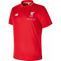 Koszulka Polo Liverpool F.C - MT831043RCR. Czerwone podkoszulki męskie marki New Balance, s, z haftami, z poliesteru, klasyczne, polo, bez rękawów. W wyprzedaży za 169,99 zł.