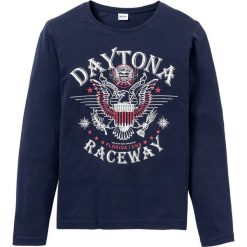 Shirt z długim rękawem i nadrukiem bonprix ciemnoniebieski z nadrukiem. Niebieskie koszulki męskie bonprix, s, z nadrukiem, z okrągłym kołnierzem, z długim rękawem, długie. Za 44,99 zł.