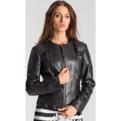 Czarna skórzana kurtka damska. Czarne kurtki damskie Versace Collection, bez wzorów, ze skóry. Za 1823,60 zł.