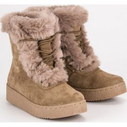 Buty zimowe damskie: BRĄZOWE WIĄZANE ŚNIEGOWCE