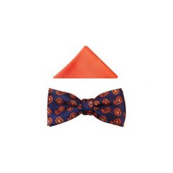 Granatowa mucha męska - pomarańczowy paisley A32. Pomarańczowe muszki męskie Modini Moda Męska, na co dzień, bez wzorów, z tkaniny, eleganckie. Za 49,50 zł.